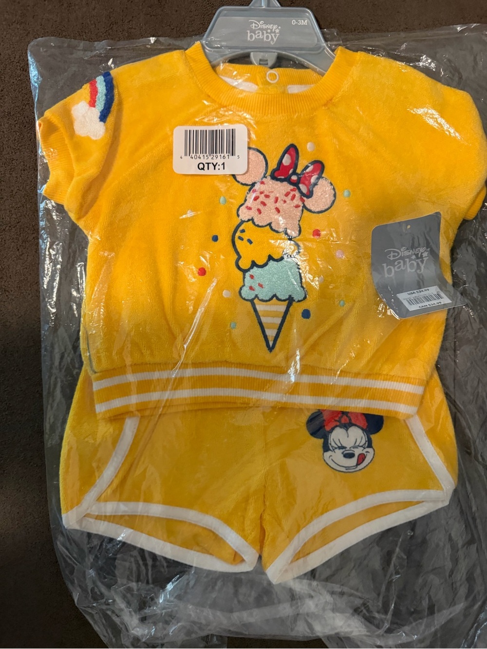 Disney Bright Yellow Minnie Ice Cream One-Piece Set for Kids